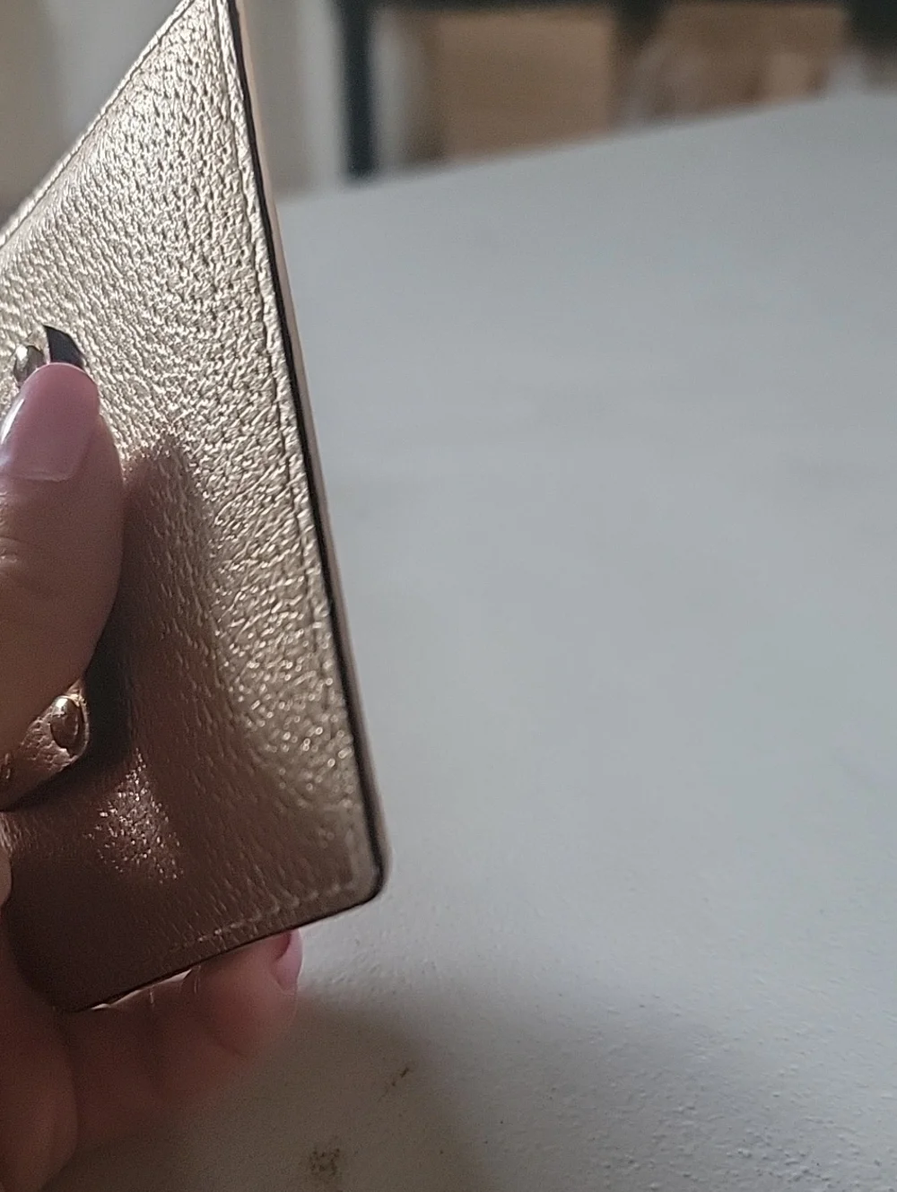 kate spade Metallic Gold Pebbled Leather Card Holder with Logo Plaque